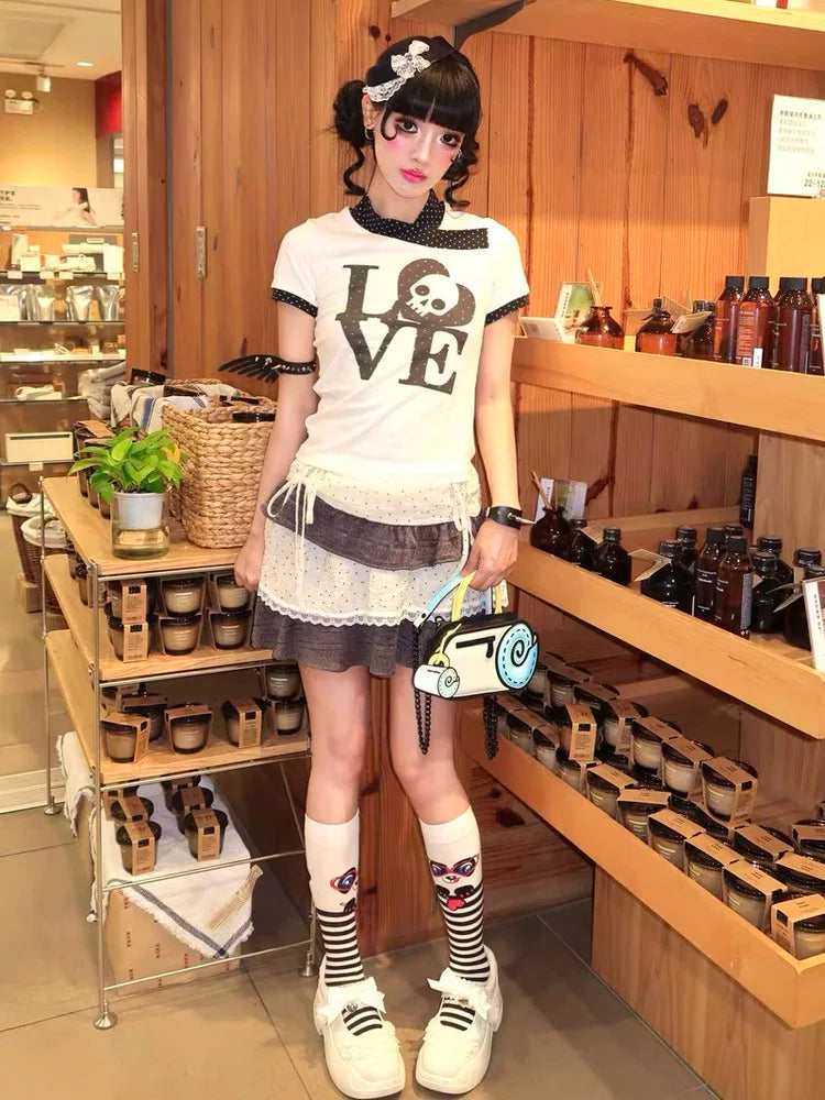 Y2K SKULL POLKA DOT TEE