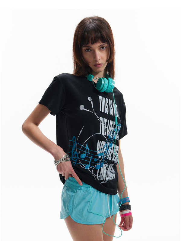 GLITTER PRINT VAIN T-SHIRT