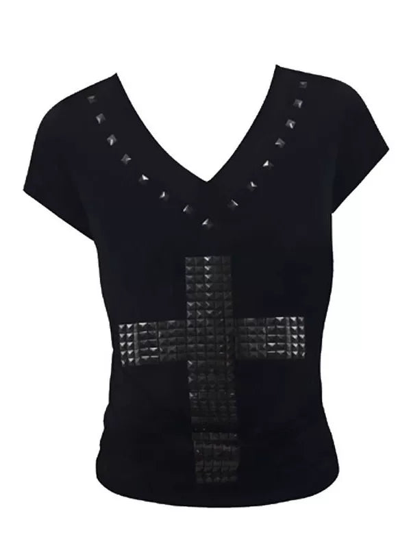 RHINESTONE V-NECK SLIM T-SHIRT