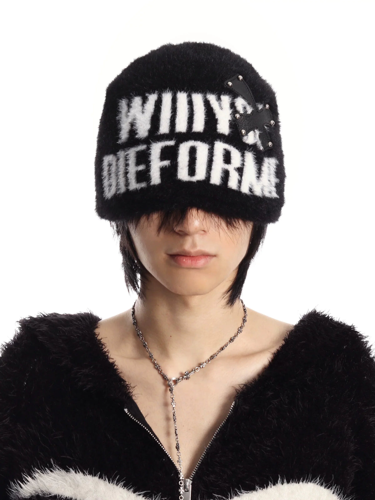 APPLIQU? LEATHER MOHAIR HAT