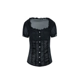 LACE SLEEVE SQUARE NECK BLOUSE