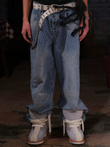 SPIDERWEB STRIPED BAGGY PANTS