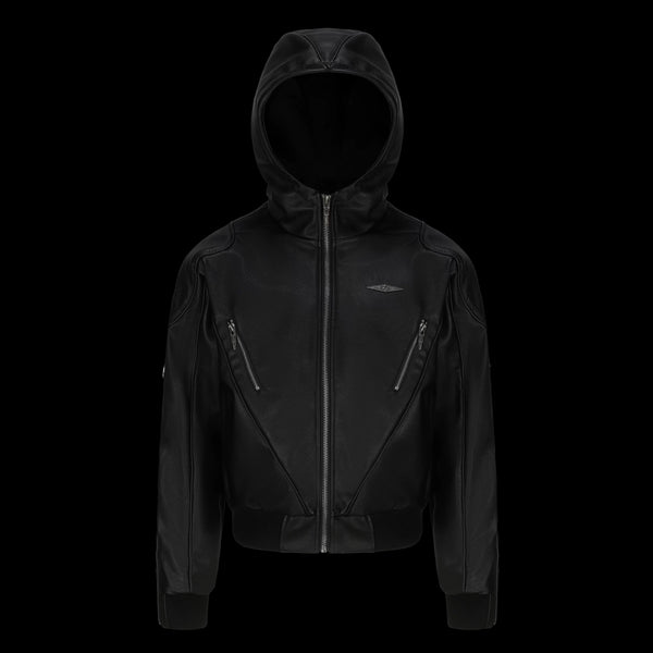 SPARKLY HOODED LEATHER JACKET