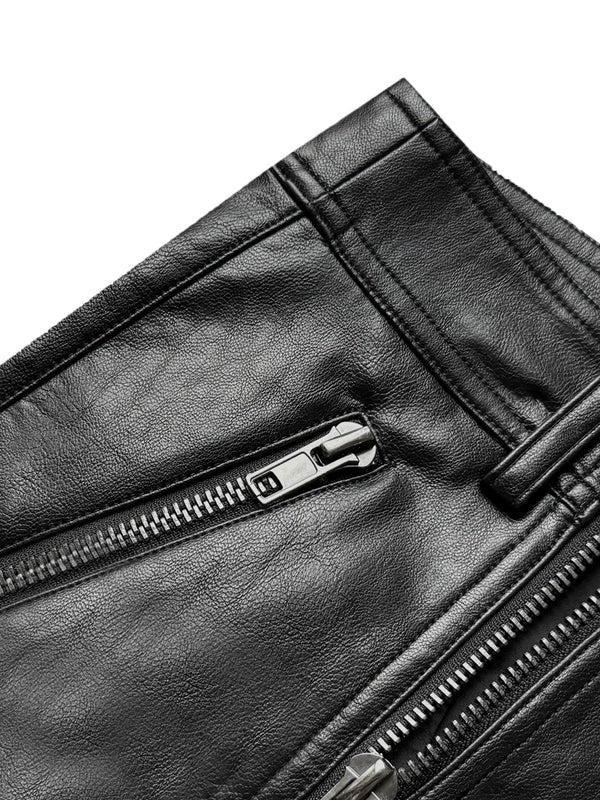 DOUBLE ZIPPER MICRO LEATHER PANTS