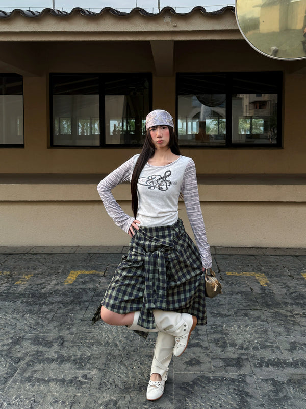POLKA DOT U NECK LONG SLEEVE TOP