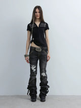 LOW RISE RIPPED JEANS WITH WHISKERS