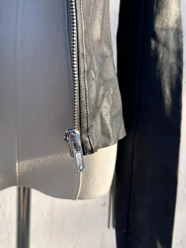 SLIM PU LEATHER BIKER JACKET