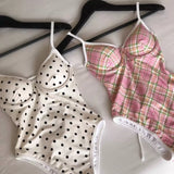 CHECKERED POLKA-DOT ONE-PIECE SWIMSUIT