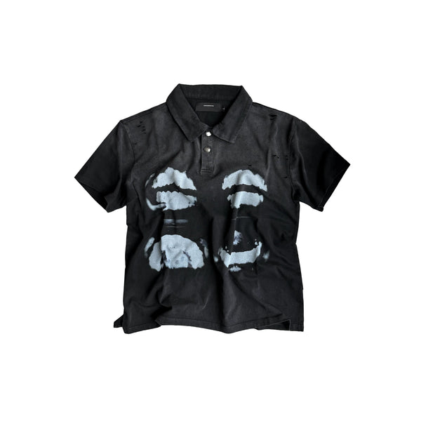 DISTRESSED PONY PRINT POLO SHIRT