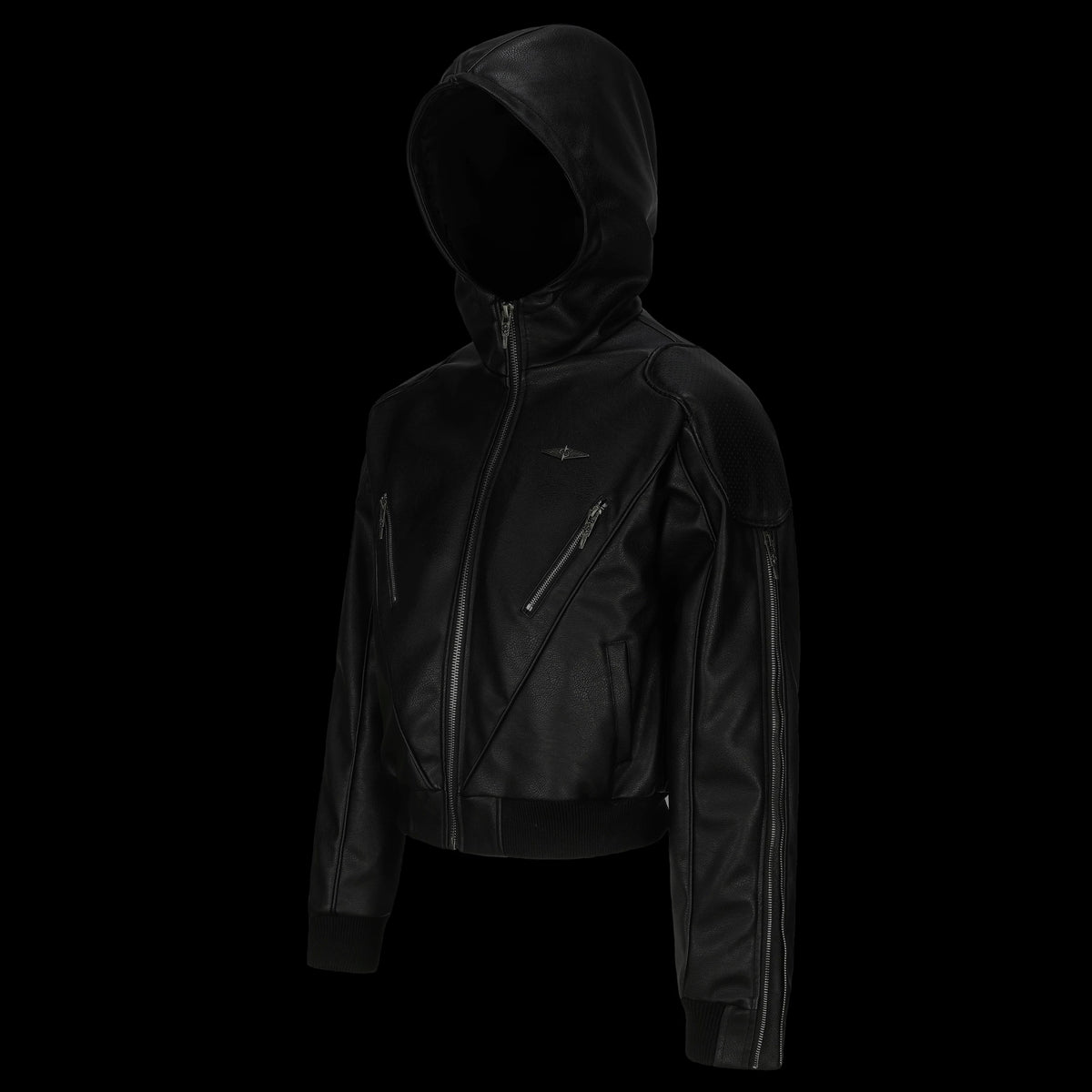 SPARKLY HOODED LEATHER JACKET