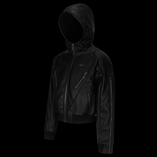 SPARKLY HOODED LEATHER JACKET