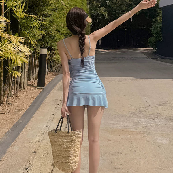 CUTE RUFFLED TWO-PIECE SWIMSUIT