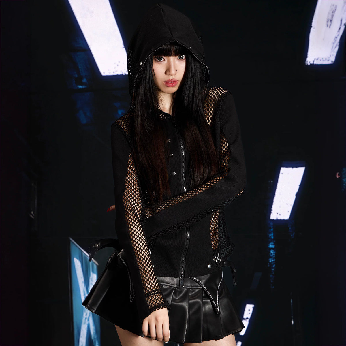 MESH SPLICE ZIPPER JACKET