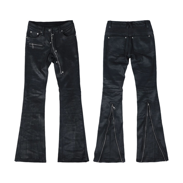 DECONSTRUCTED DENIM MULTI-ZIPPER PANTS