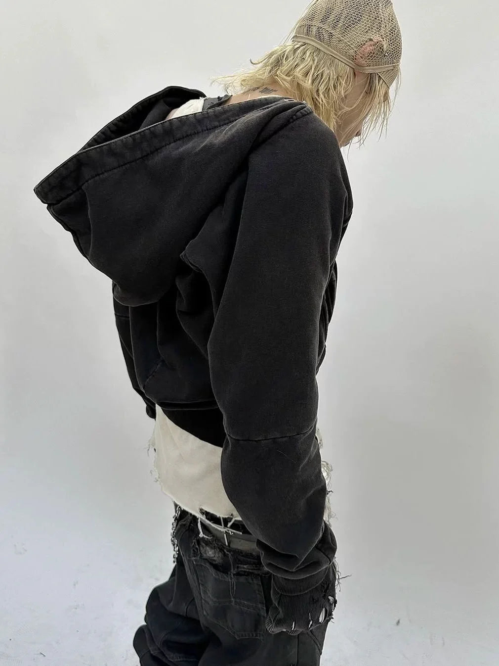WASHED ZIPPER HOODED JACKET