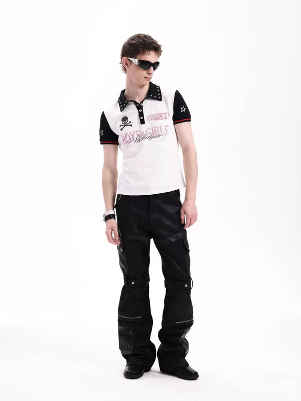 BEADED SKULL RETRO JERSEY T-SHIRT