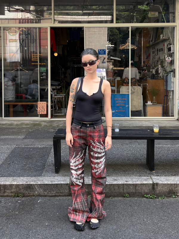 CUSTOM RED PLAID PUNK JEANS