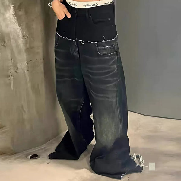 CUT-UP DOUBLE-LAYER BAGGY JEANS