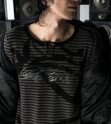 GLITTER STRIPED HENLEY T-SHIRT