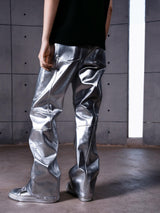 SILVER LIQUID LEATHER PANTS
