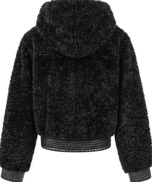 PLUSH PATCHWORK SUEDE HOODED JACKET