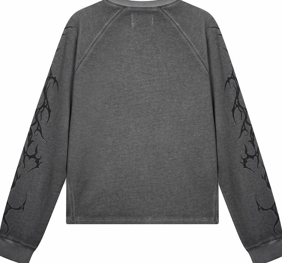 SANSKRIT PRINT WAFFLE LONG SLEEVE T-SHIRT