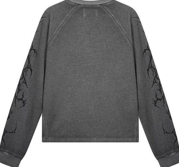 SANSKRIT PRINT WAFFLE LONG SLEEVE T-SHIRT