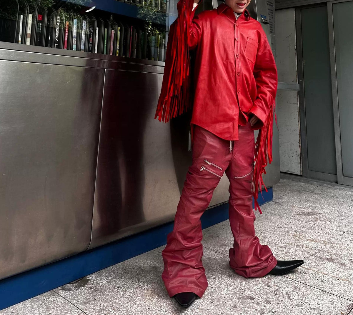 LIQUID METAL PINK WAXED PANTS