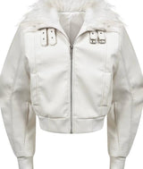 FAUX FUR COLLAR LEATHER JACKET