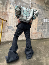 BRUSHED WAX COATED MICRO FLARE JEANS