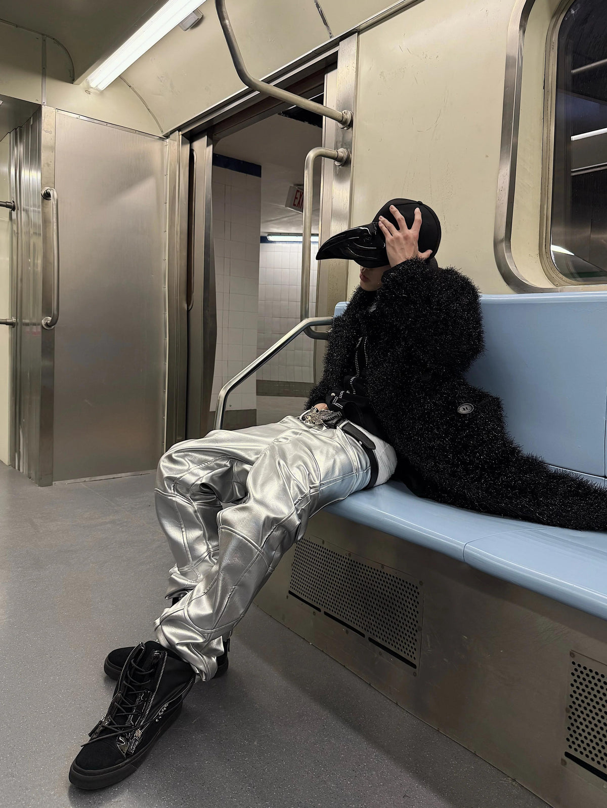 SILVER LIQUID LEATHER PANTS