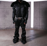 FUR COLLAR MULTI-ZIP JACKET
