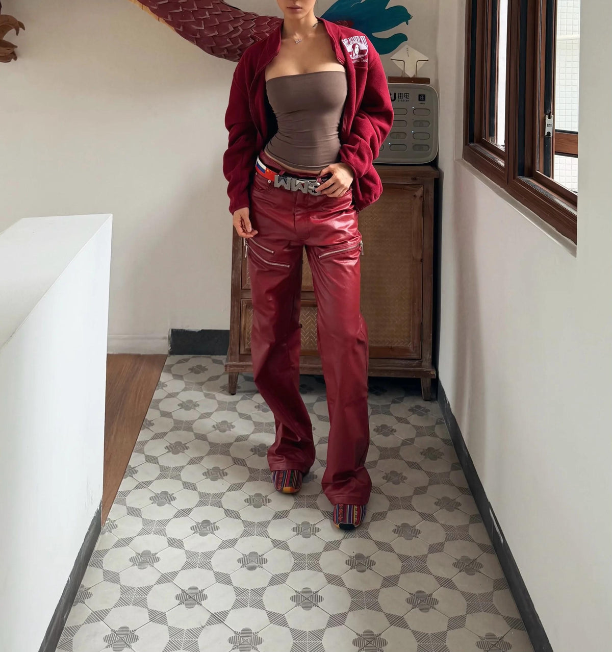LIQUID METAL PINK COATED JEANS