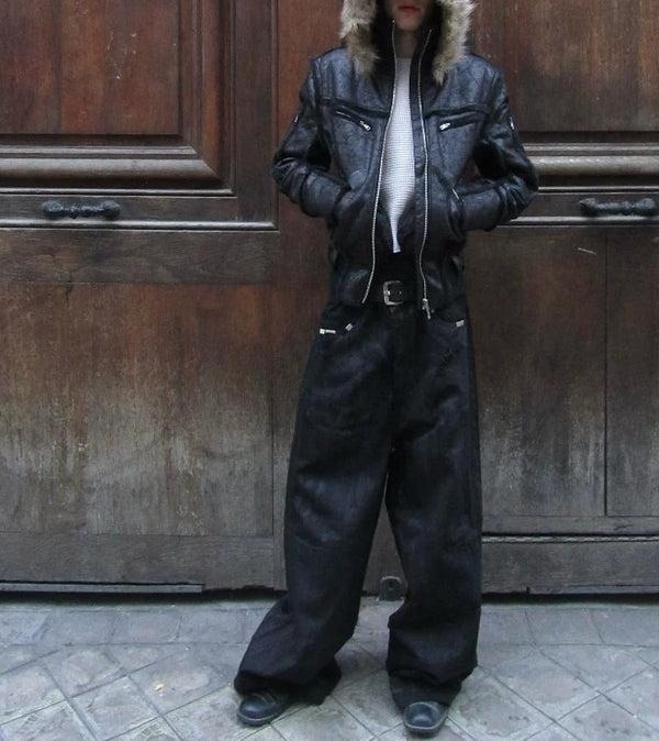 WIDE LEG DESTROYED WAXED JEANS