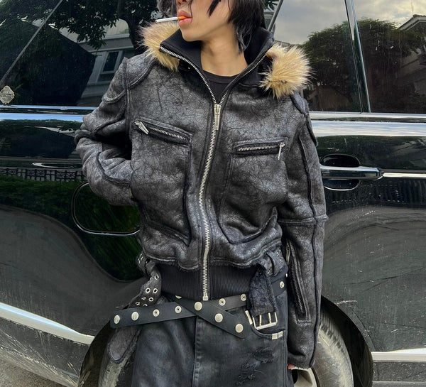 FAUX FUR MULTI-ZIPPER JACKET