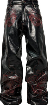 BAROQUE SKULL CLIP LEATHER PANTS