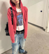 PINK WASHED ZIPPER HOODIE