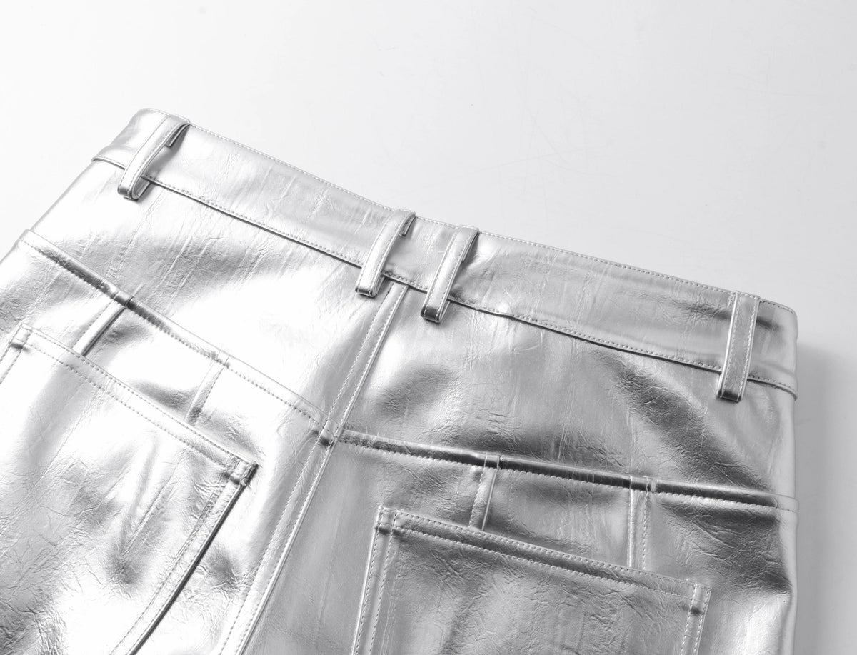 SILVER LIQUID LEATHER PANTS