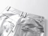 SILVER LIQUID LEATHER PANTS
