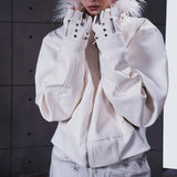 FAUX FUR COLLAR LEATHER JACKET