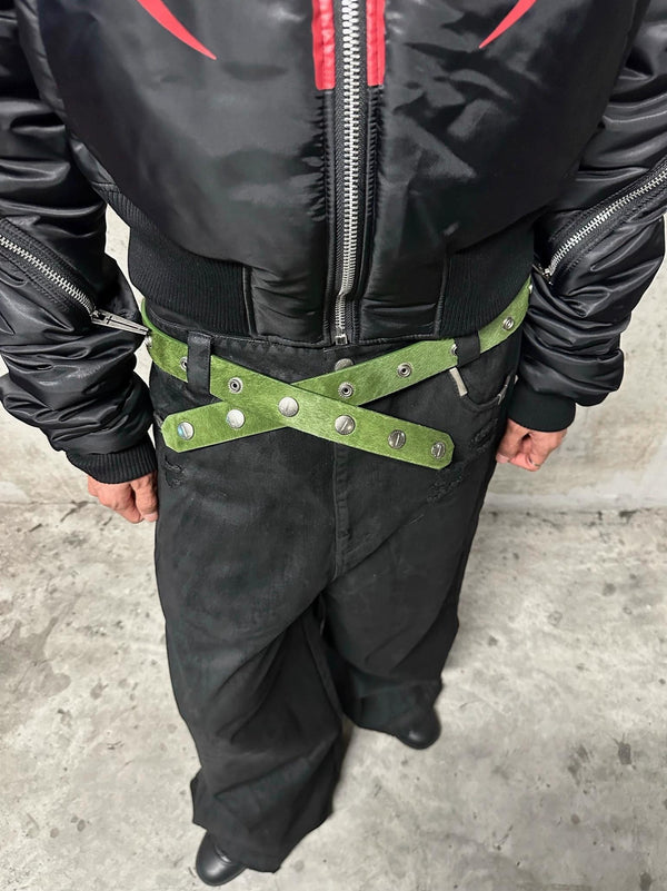 GREEN PONY HAIR BUCKLE BELT
