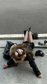 FAUX FUR MULTI-ZIPPER JACKET