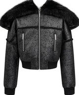 FUR COLLAR MULTI-ZIP JACKET