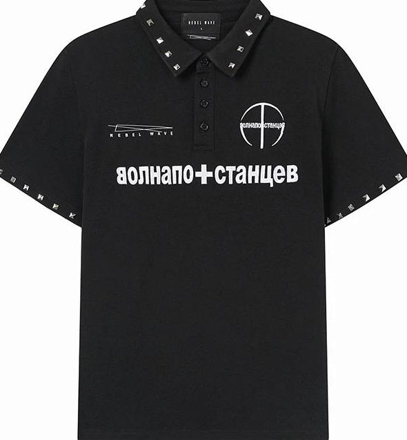 STUDDED PRINT POLO SHIRT