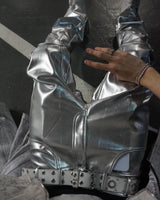 SILVER LIQUID LEATHER PANTS