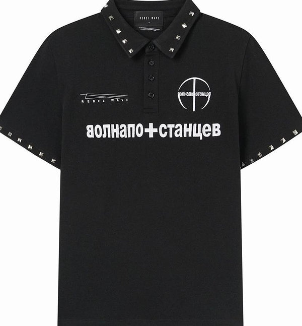 STUDDED PRINT POLO SHIRT