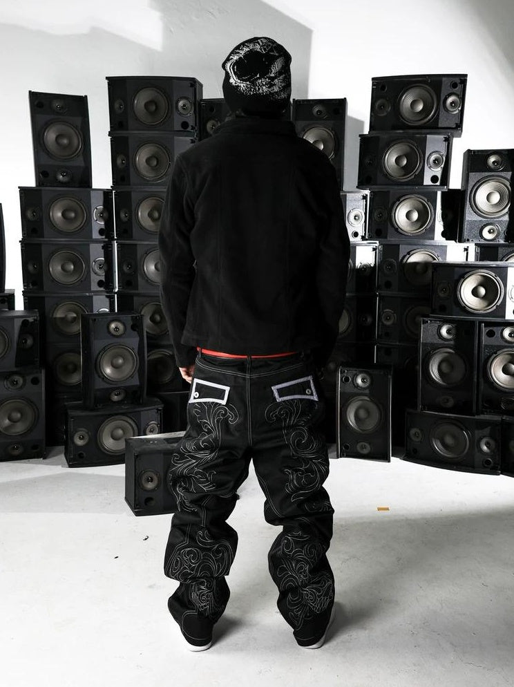 BAROQUE SKULL EMBROIDERED PANTS
