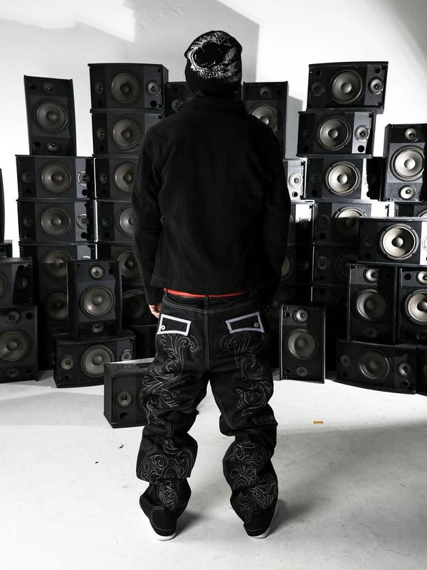 BAROQUE SKULL EMBROIDERED PANTS