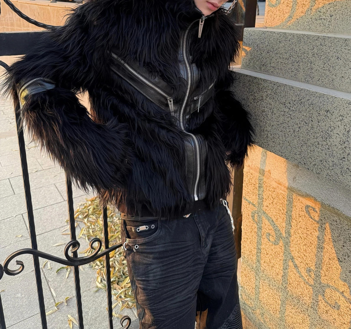 PATCHWORK LEATHER FUR JACKET