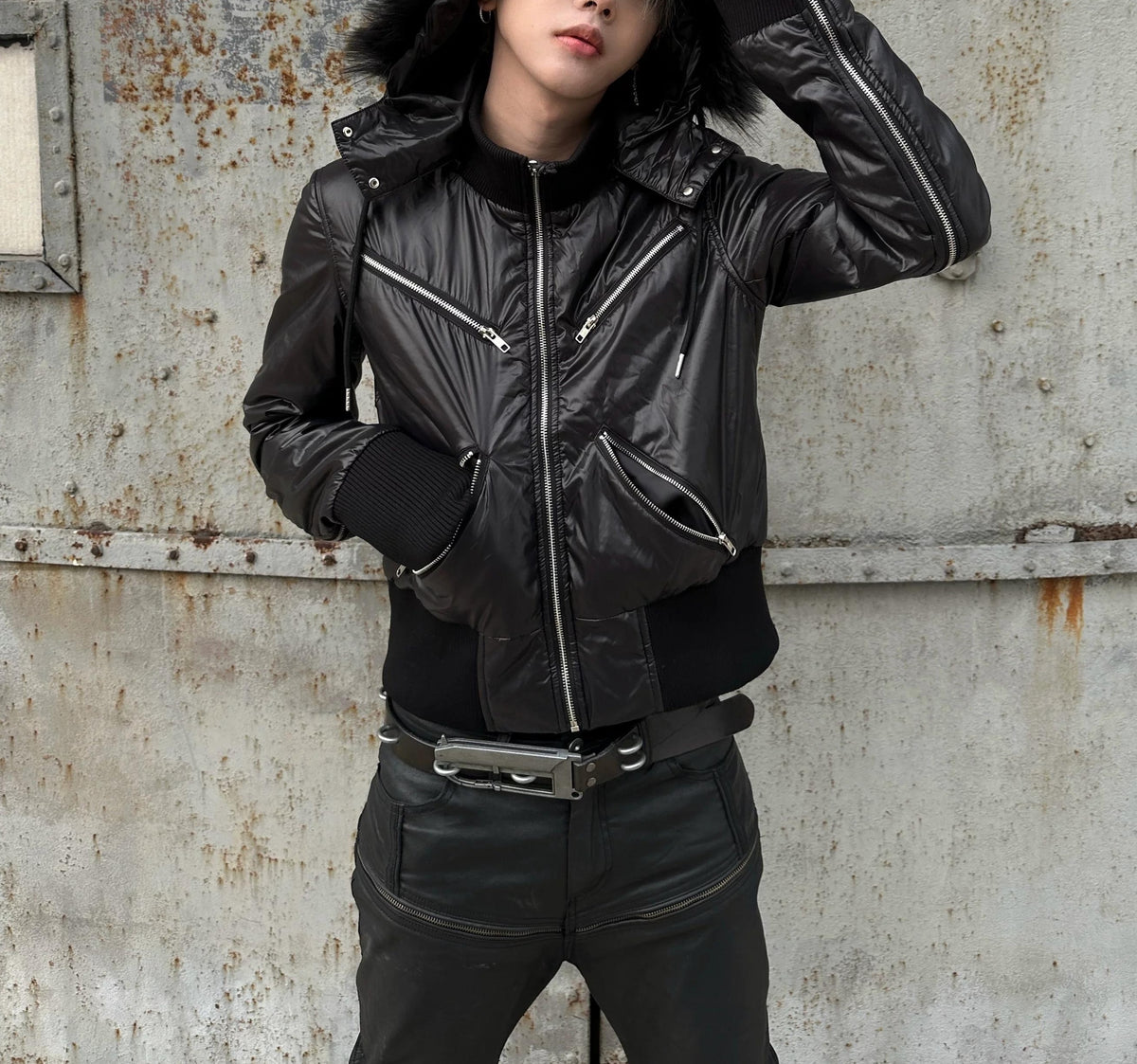 HOODED COTTON JACKET WITH DETACHABLE COLLAR